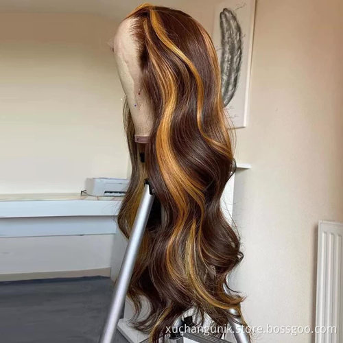 Highlight Wig Vendor Wholesale 1b Honey Blonde Ombre Hair Wig With Dark Roots Mink Peruvian Virgin Human Hair HD Lace Front Wig